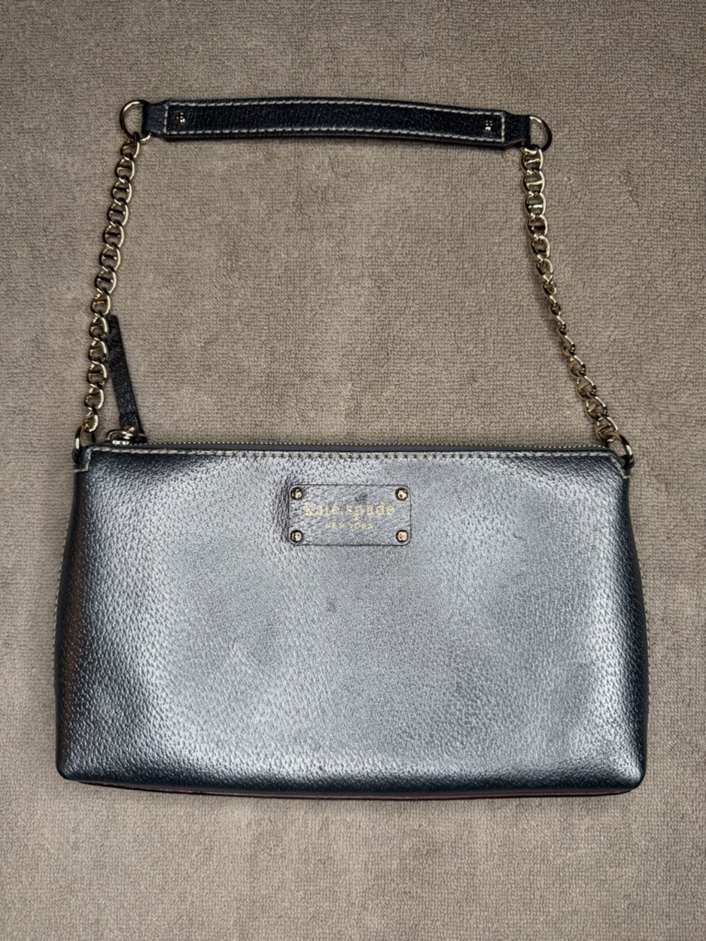 kate spade Metallic Silver-Black Chain Crossbody Bag